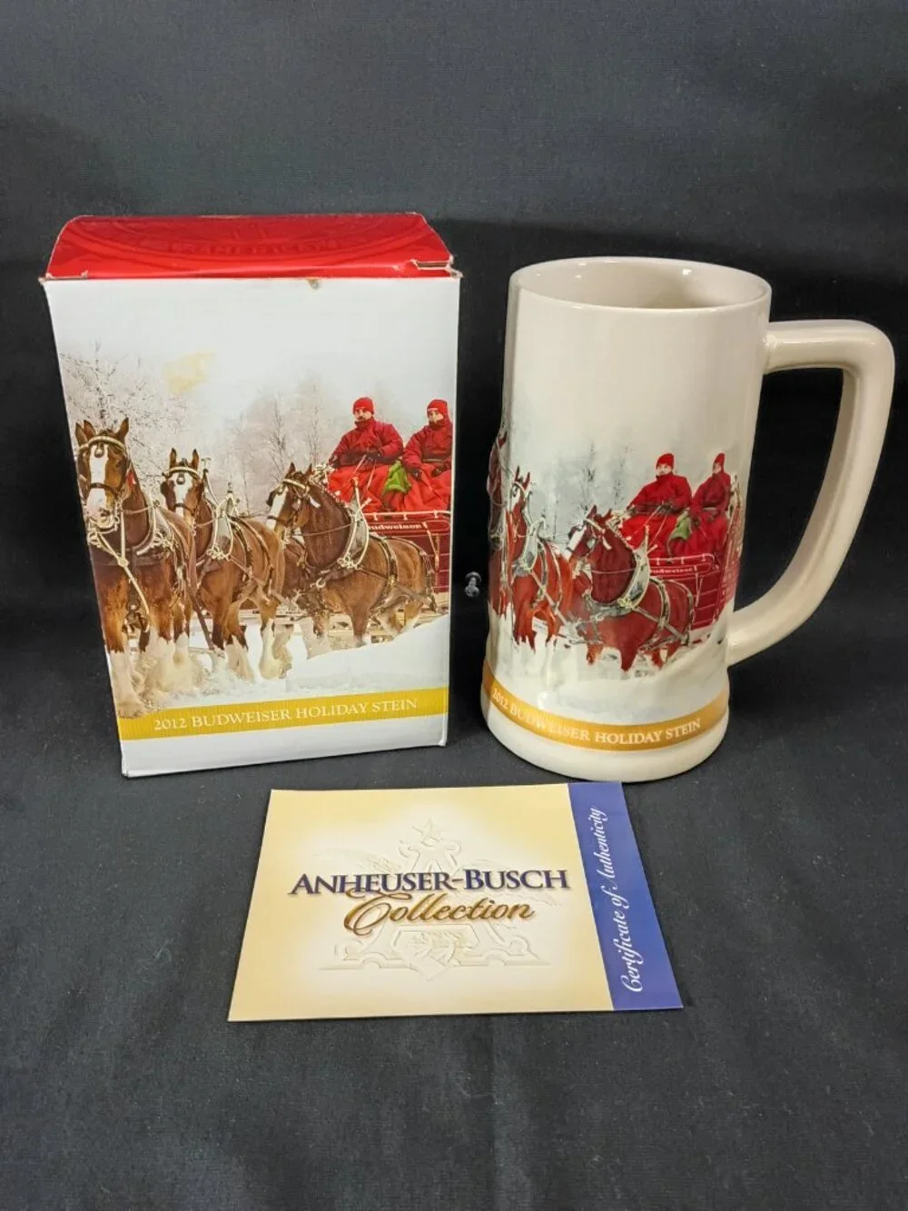 2012 Budweiser Winter Wonderland Clydesdale Holiday Stein Box COA